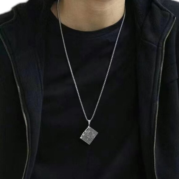 Bible Necklace 4 Pages Turnable Lords Prayer Pages 27” Block Chain Silver Tone - Picture 8 of 16